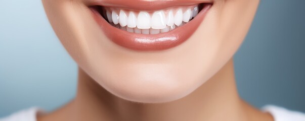 Young woman with perfect healthy pearly white teeth smile.  - obrazy, fototapety, plakaty