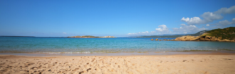 Fototapeta na wymiar Panoramic view of a sandy beach in Corsica