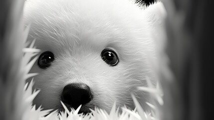 Close-up portrait of a bear cub in monochrome style. A detailed image of a muzzle. The wild animal...
