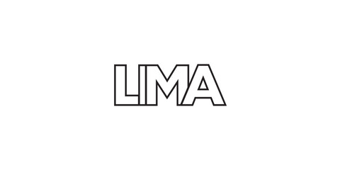 Lima in the Peru emblem. The design features a geometric style, vector illustration with bold typography in a modern font. The graphic slogan lettering.