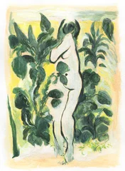 Outdoor kussens abstract woman with plants. watercolor painting. illustration © Anna Ismagilova