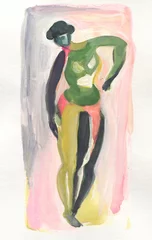 Tuinposter sketch. abstract woman body. watercolor painting. illustration © Anna Ismagilova
