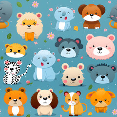 Obraz premium children's illustration patterns, animals, clouds, cute fabric prints, paper for wallpaper