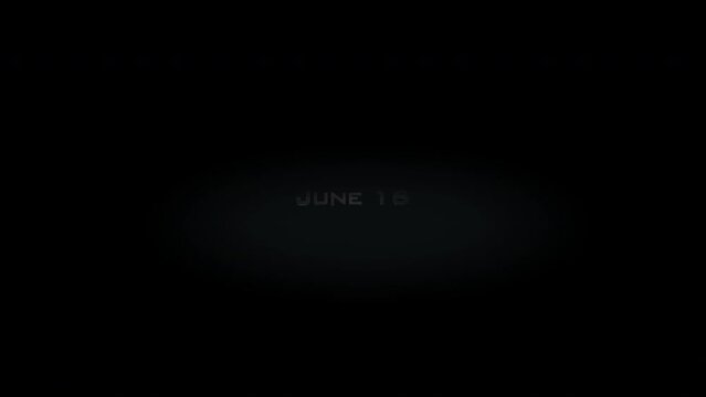 June 16 3D title metal text on black alpha channel background