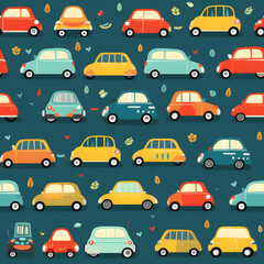 Fototapeta premium children's illustration patterns, cars, clouds, cute fabric prints, paper for wallpaper