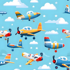 children's illustration patterns, airplanes, clouds, cute fabric print, paper for wallpaper