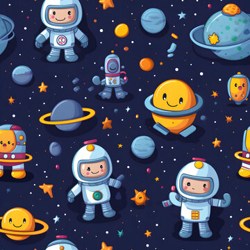 space robot theme cute wallpaper pattern design for kids