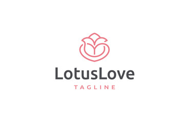 Lotus and love with line art style logo design template