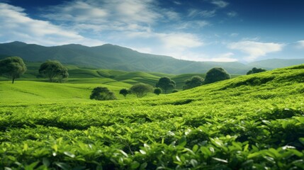 Landscape with green fields on a clear sunny day.