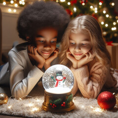 children with christmas balls