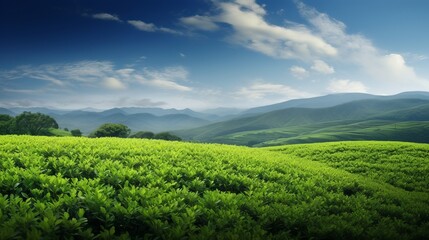 Fototapeta na wymiar Landscape with green fields on a clear sunny day.
