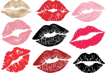 Fotobehang Imprint colorful lips. Female mouth for prints. Beautiful kiss for design.  lips tracing, human lips collection in various themes , - stock vector © EssabryBusiness