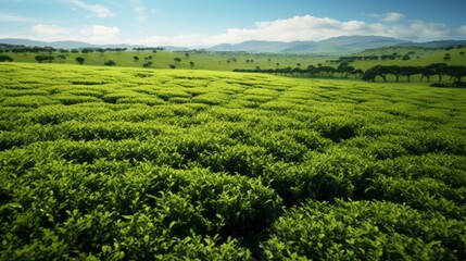 Fototapeta na wymiar Landscape with green fields on a clear sunny day.