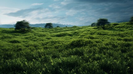 Landscape with green fields on a clear sunny day.