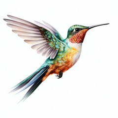 Obraz na płótnie Canvas Vibrant Hummingbird in Flight Isolated on White Background. Generative ai