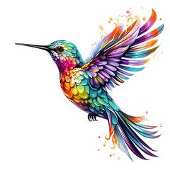 Obraz premium Vibrant Hummingbird in Flight Isolated on White Background. Generative ai