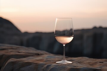 A glass of red and white wine on the rock stone at sunset lighting, col minimal wallpaper, generated by AI.