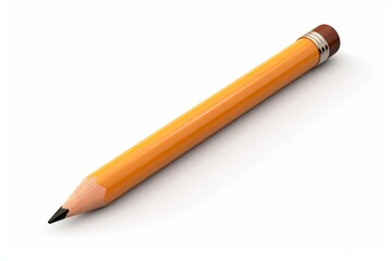 A simple isolated on white background picture of a typical black writing pencil in yellow color with a red rubber eraser in the back, generated by AI.