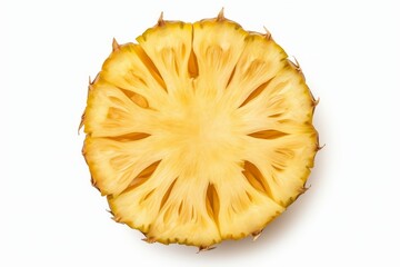 An slice of pineapple on the white background, a halved ananas isolated png, circle round chopped half, generated by AI.