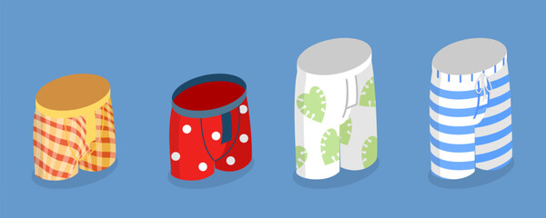 3D Isometric Flat Vector Illustration of Mens Underwear, Classic Boxers