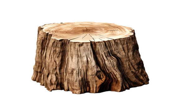 an old tree stump against white floor isolated