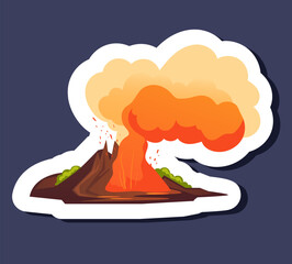 Volcano fire mountain sky nature stickers isolated set. Vector graphic design illustration	