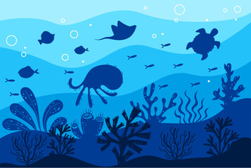 Underwater sea ocean world fish abstract concept. Vector graphic design illustration