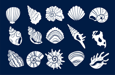 Shell sea starfish seashell mollusk isolated set concept. Vector graphic design illustration