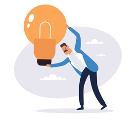 People carry heavy light bulb idea innovation concept. Vector design graphic illustration
