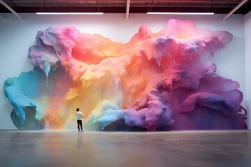 An epoxy wall texture that looks like an abstract, fluid painting in rainbow colors