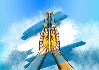 hands together prayer with argentina flag