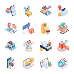 16 Modern Online Shopping and Delivery Isometric Icons  

