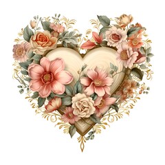 Vintage Victorian Valentine Heart Clipart on White Background