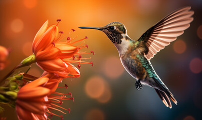 Fototapeta premium hummingbird hovering over an flower