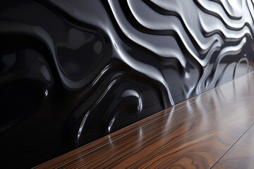 A dark, ebony black epoxy wall texture with a high-gloss finish for depth