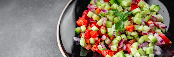 vegetable salad cucumber, tomato onion fresh vegetables appetizer ready to eat healthy eating cooking appetizer meal food snack