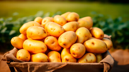 close up of a tray full of delicious freshly picked farm fresh potatoes, organic product. view from above. AI generate - 691093512
