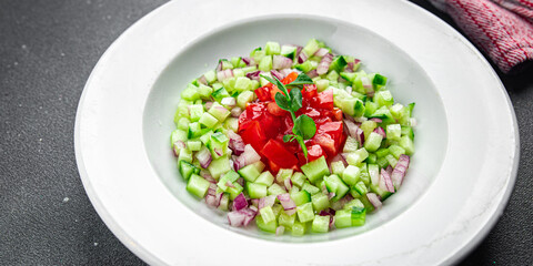vegetable salad cucumber, tomato onion fresh vegetables appetizer ready to eat healthy eating cooking appetizer meal food snack