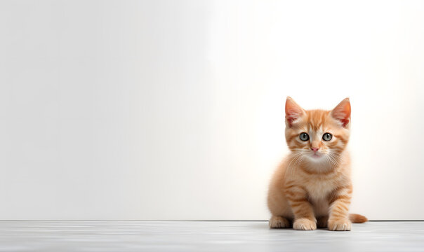 cute orange cat on white background copy space