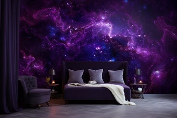 A deep purple and black galaxy-themed epoxy wall texture with starry details