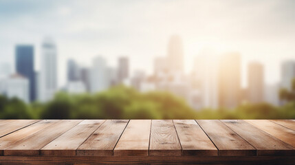 Rustic Wooden Table Top on White Blurred Abstract Background - Vintage Desk Surface with Empty Space for Interior Design Mockup and Retro Decoration Ideas.