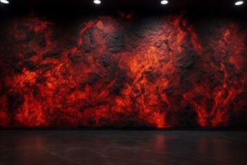 A fiery red and black epoxy wall texture evoking the energy of a volcano