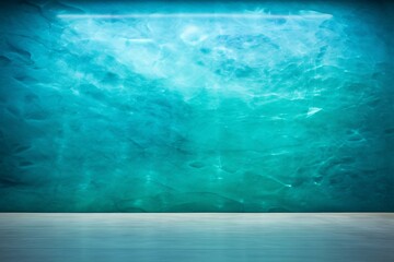 A glossy, aquamarine blue epoxy wall texture, mimicking the ocean's depth