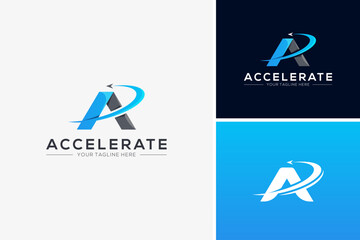 Accelerate logo, letter A logo design concept. Fast logo design template