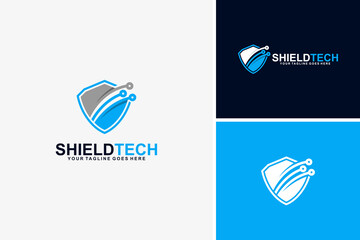 Shield tech logo design vector, Technology logo design template