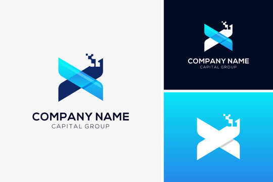 Creative letter X pixel tech logo design vector, Technology logo design template
