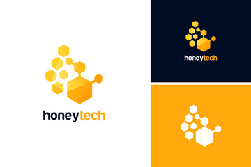 Bee Logo Vector Concept, bee hive honeycomb logo design template - obrazy, fototapety, plakaty