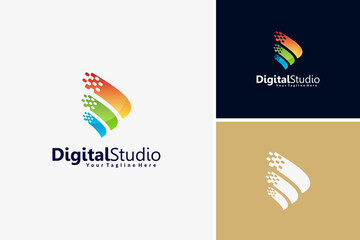 Abstract digital studio logo design vector, technology logo design template