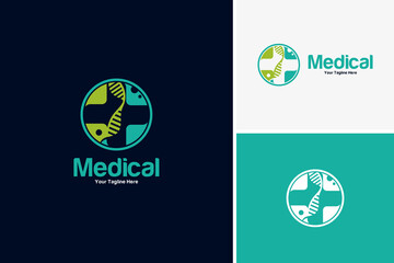 Minimalist medical plus DNA icon logo design vector, health care logo design template