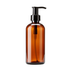Amber glass pump bottle for skincare mockup isolated background